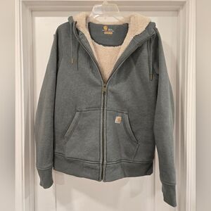 Carhartt Green-Gray Full-Zip Hoodie with Sherpa Lining